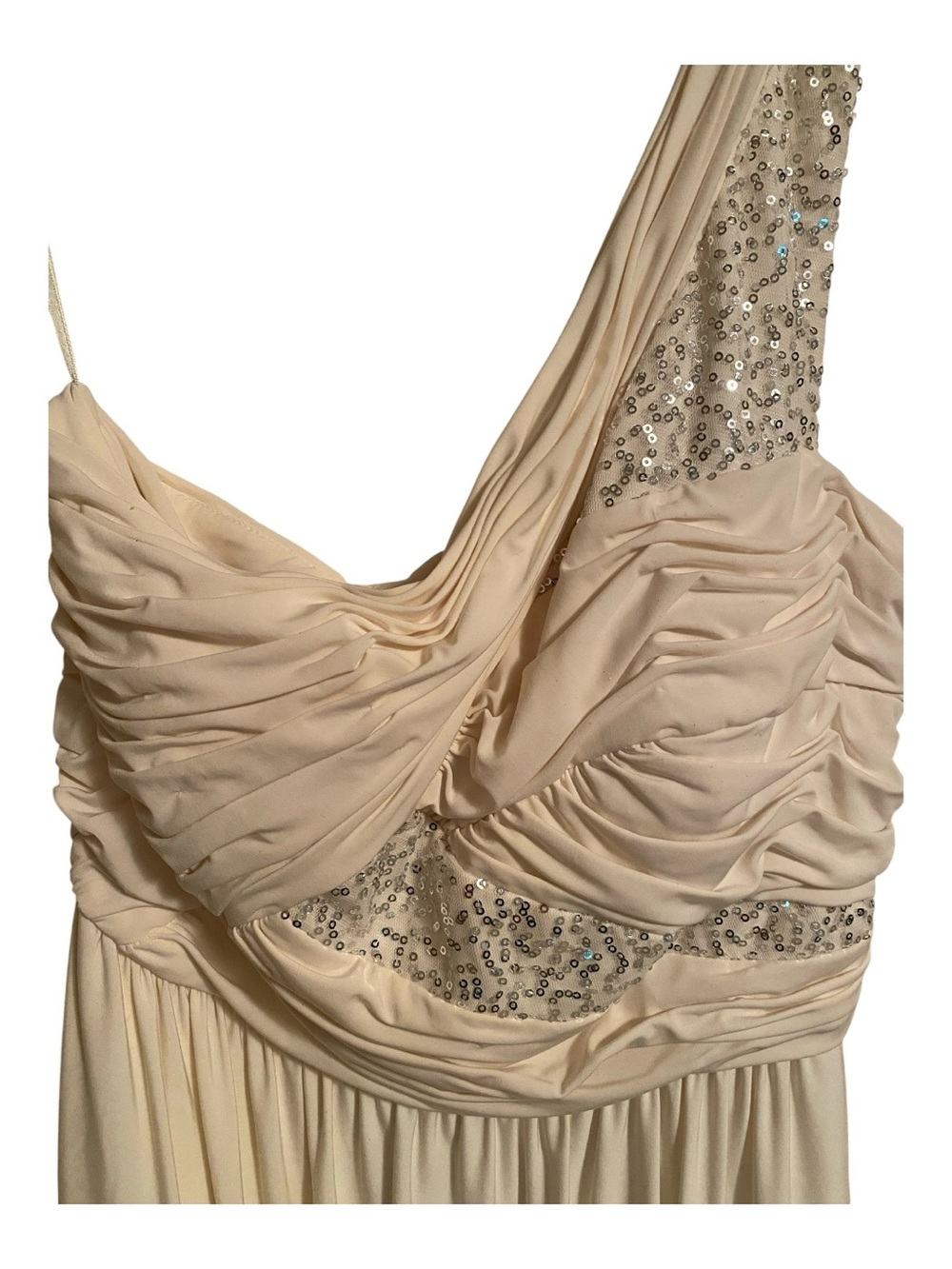 Max and Cleo One Shoulder Elegant Dress, Eggshell Color with Sequin, Size 6 - Picture 3 of 11